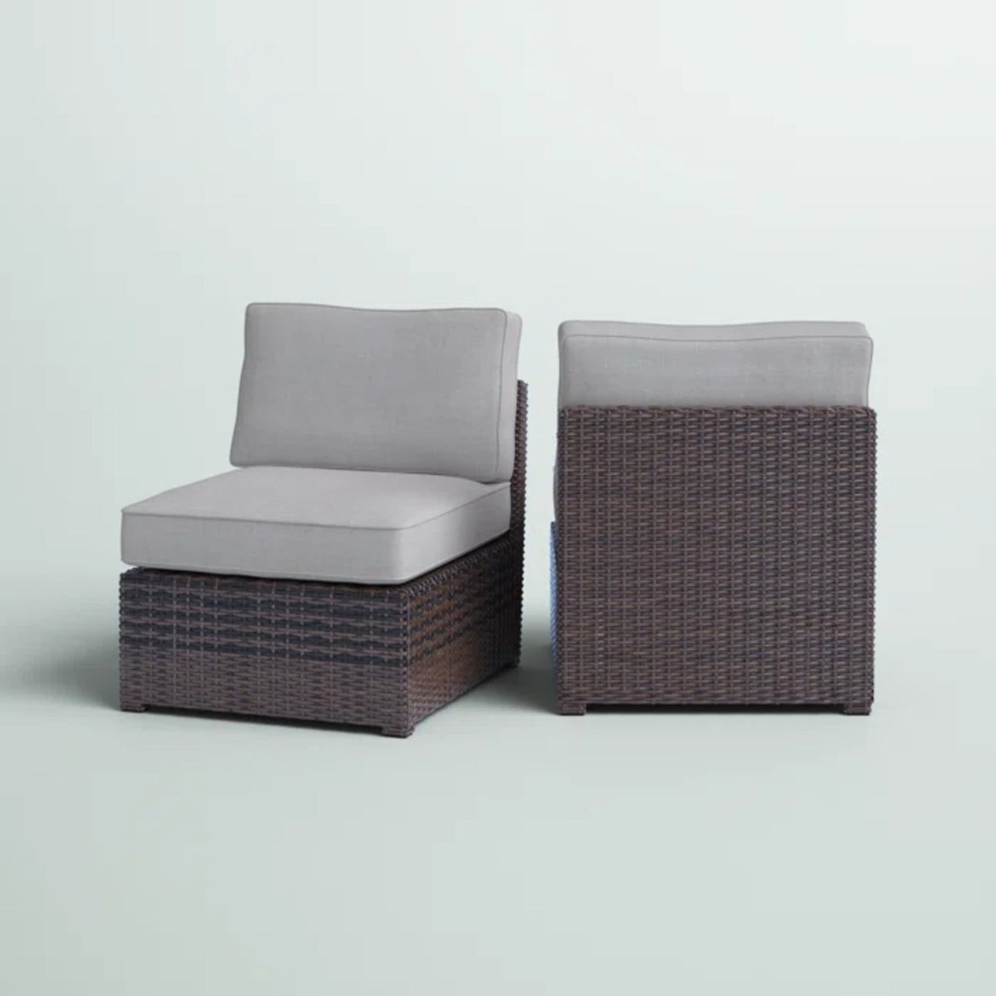 Outdoor Patio Chair Set Wicker Aluminum Brown Cushioned Set of 2