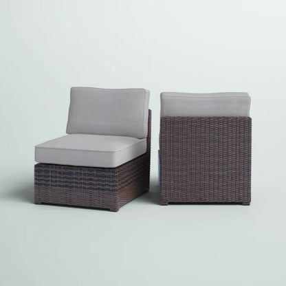 Outdoor Patio Chair Set Wicker Aluminum Brown Cushioned Set of 2