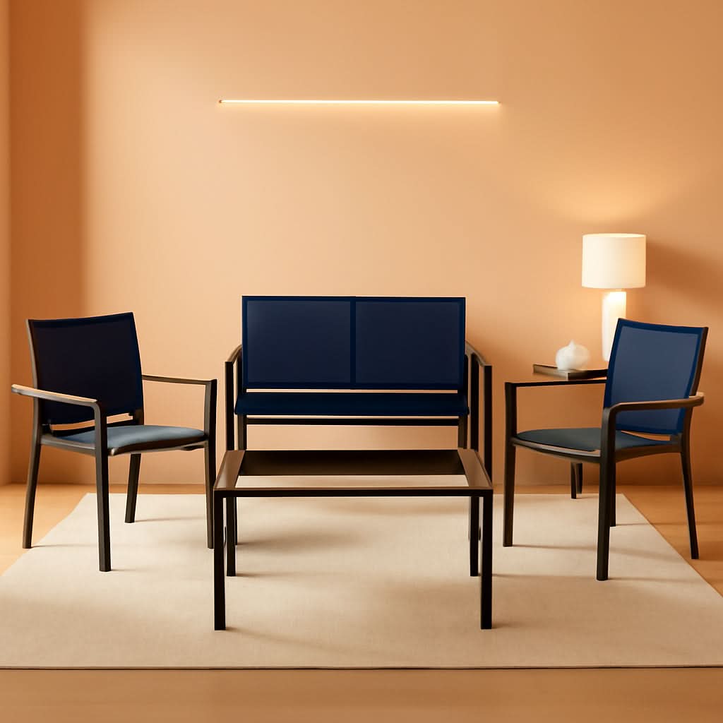 4 Piece Outdoor Textilene Patio Conversation Set Loveseat And Table