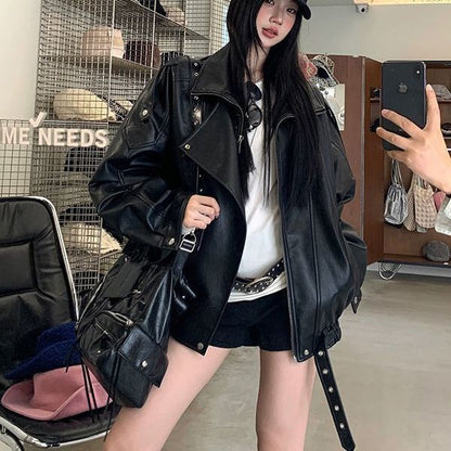 Biker's Leather Jacket Women's Loose All-match Retro