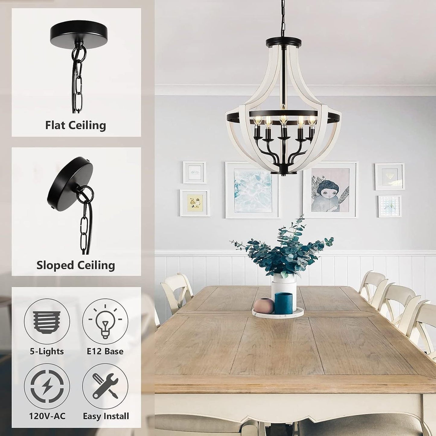 Modern White Solid Wood Chandelier