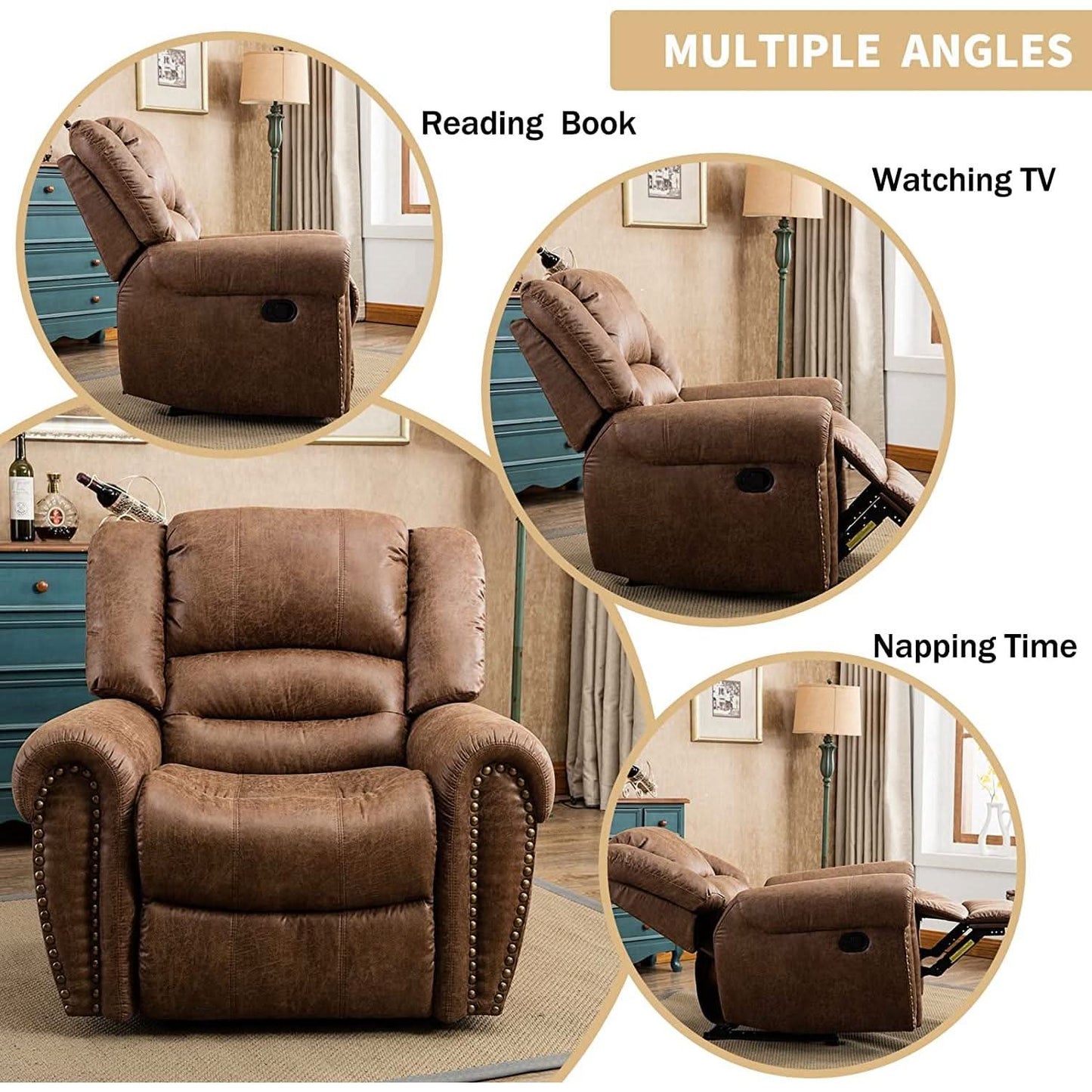 Classic Leather Arm Recliner Chair With Wooden Frame