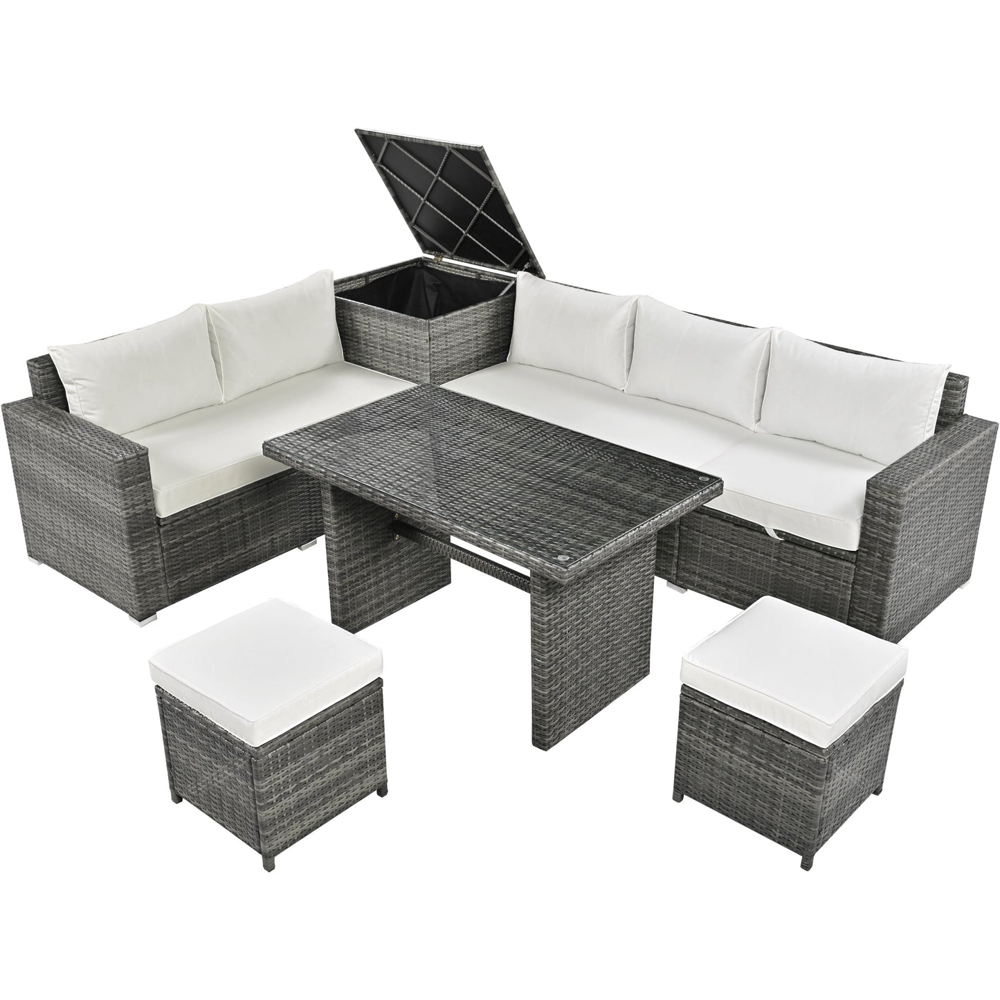Outdoor 6-Piece All Weather PE Rattan Sofa Set, Garden Patio Wicker Sectional