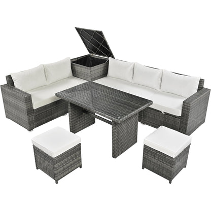 Outdoor 6-Piece All Weather PE Rattan Sofa Set, Garden Patio Wicker Sectional