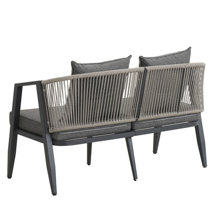 Outdoor Seating Set 4 Piece Bench Chairs Table Iron Gray