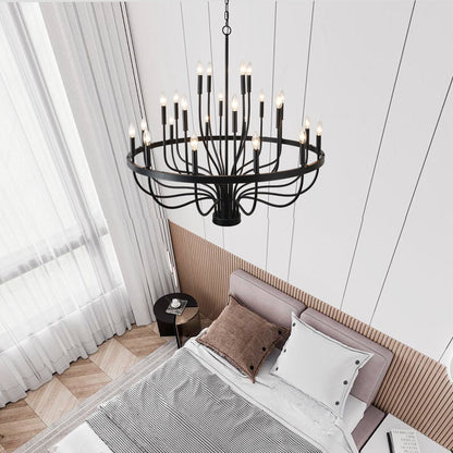 Chandelier 36-Light Black Industrial Iron Candle Farmhouse Pendant