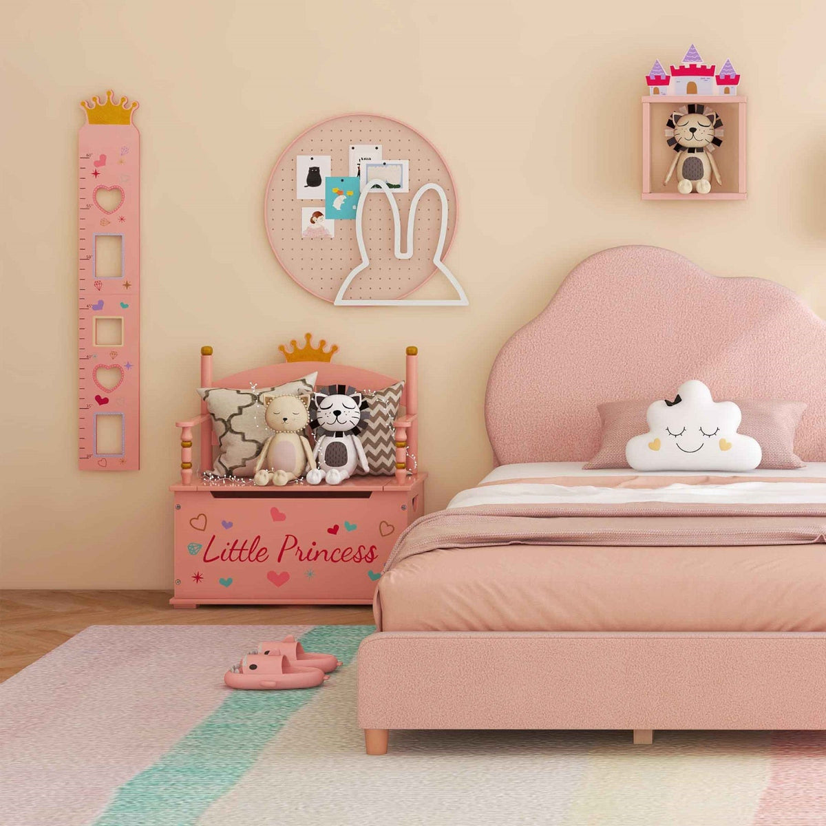 3 Pieces Kids' Room Bundle: Twin Bed Frame Wardrobe Closet Vanity Table and Stool Set