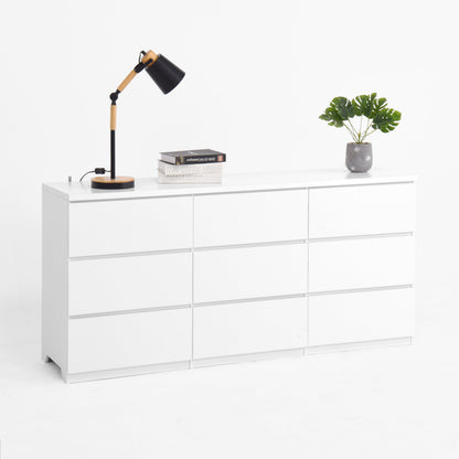 Dresser Modern 9-Drawer White Particle Board Handleless 63x15.74x29.5 In