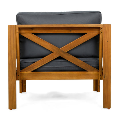 Outdoor Conversation Set Acacia Wood Teak Dark Gray Cushion 3 Piece