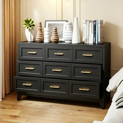 Dresser 9-Drawer Black Steel Smooth-Glide Powder Coat 52x15.8x30 In