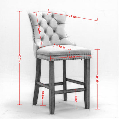 Contemporary Velvet Upholstered Barstools Button Tufted with Wooden Legs Set of 2, Blue