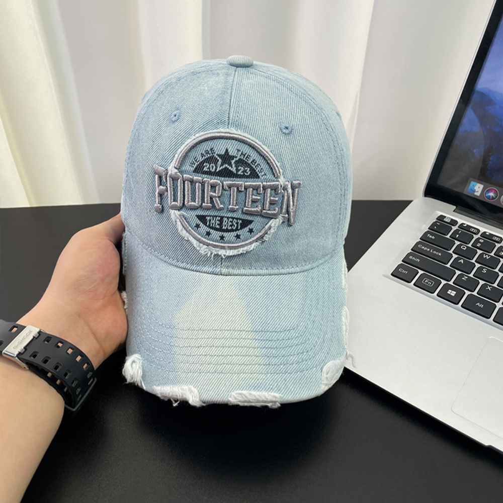 Monochromatic Individuality Frayed Letter Embroidery Washed-out Vintage Trend Fashion Holey Brim Baseball Cap Street Travel