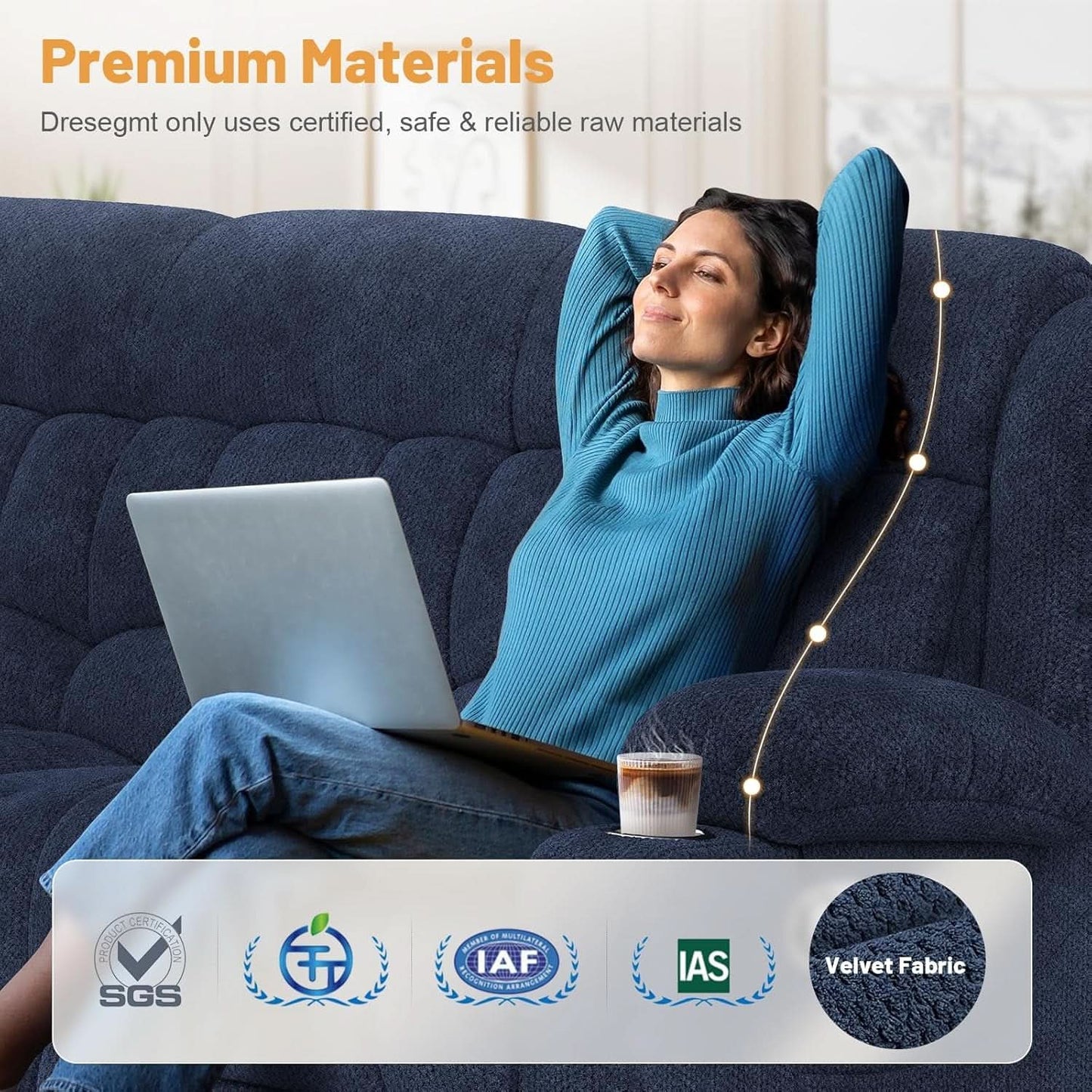 Blue Loveseat Recliner Sofa With Flip Backrest Manual