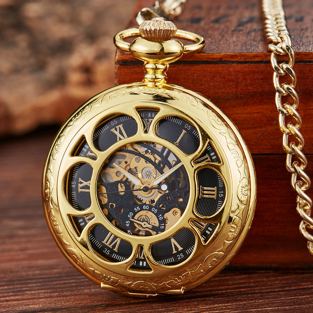 Gun-black Petal Blue-dial Mechanical Pocket Watch