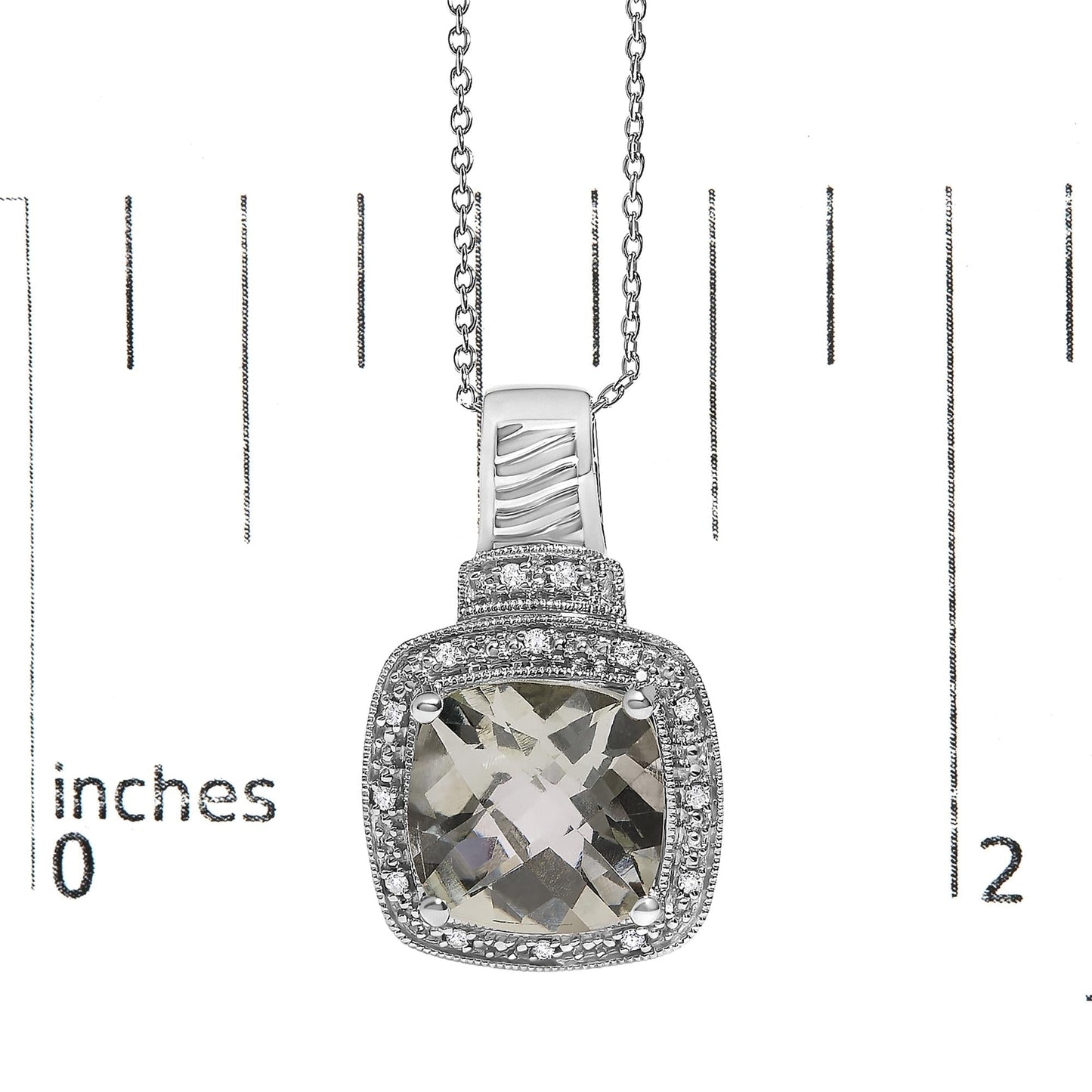 Gray-Green Amethyst & Diamond Halo Pendant Necklace in Sterling Silver