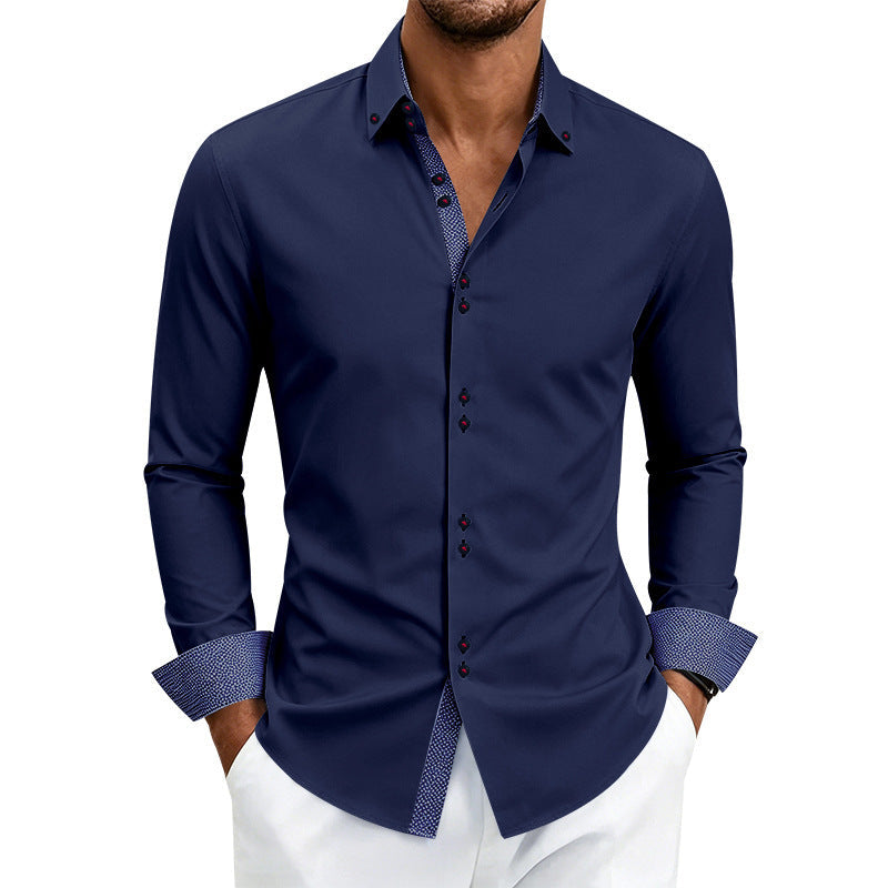Casual Mens Stretchy, Breathable Long-sleeve Lapel Shirt
