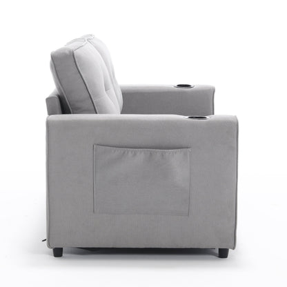 3-in-1 Sofa Bed Futon Tufted Pull-Out Sleeper 55" Light Gray