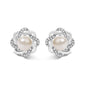 Pearl & Diamond Floral Twist Stud Earrings in Sterling Silver – 0.10 Cttw