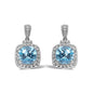 Blue Topaz & Diamond Accent Drop Earrings in Sterling Silver – 8x8mm Cushion Cut