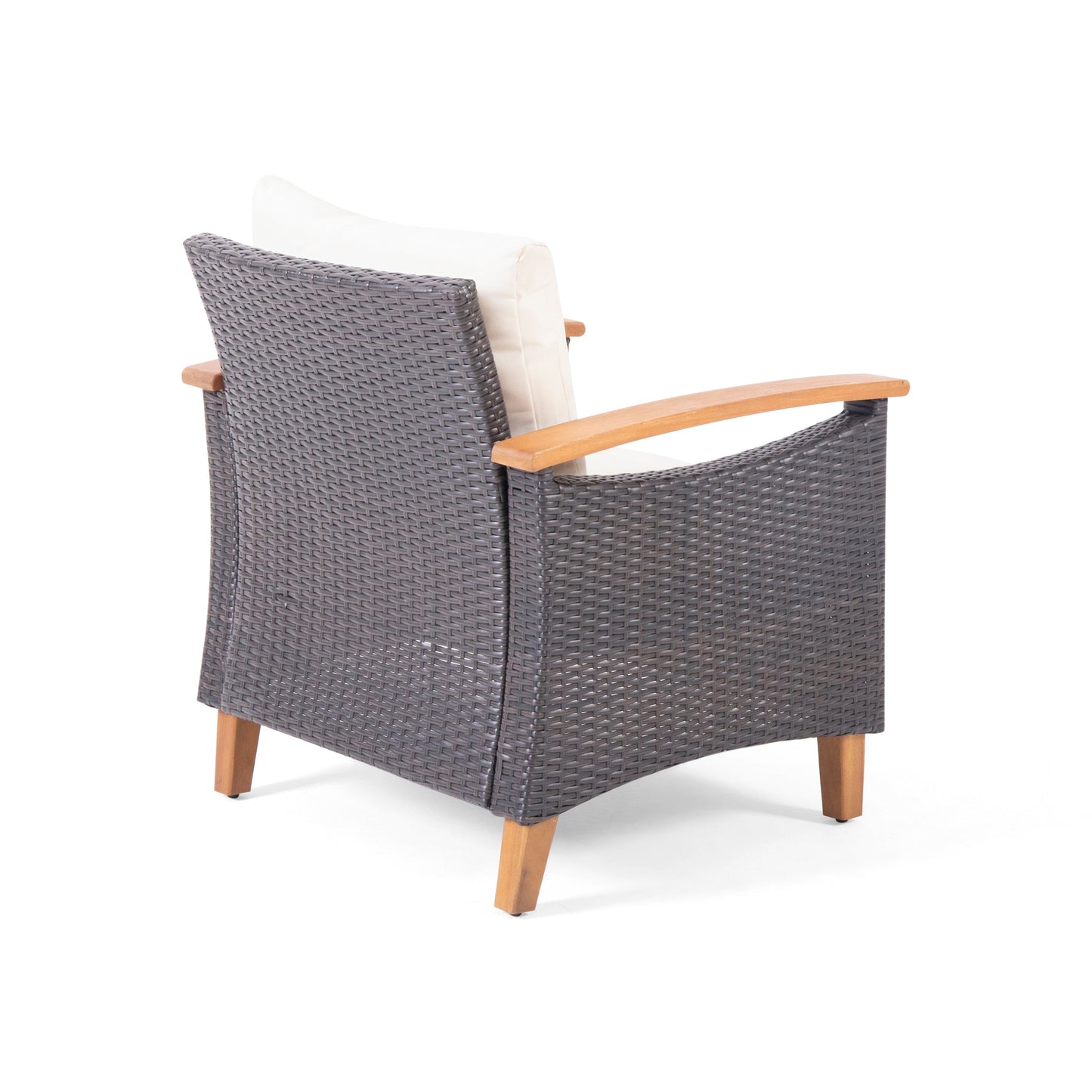 Outdoor Patio Set PE Rattan Acacia Wood Teak Cushions 4 Piece