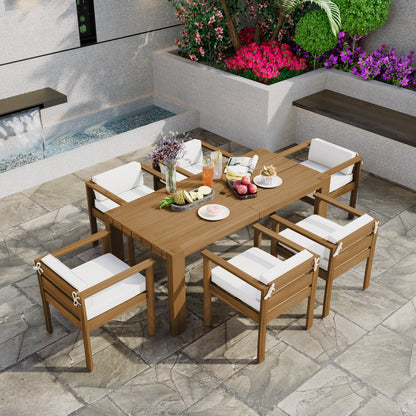 Outdoor Dining Set Acacia Wood Light Teak 7 Piece Rectangle Seats 6