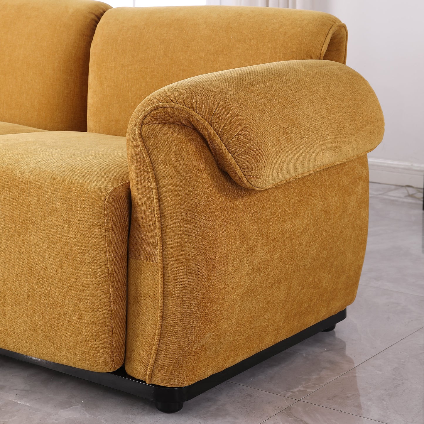 Loveseat Modular Chenille Yellow Iron Frame 2 Seat 68.5 In
