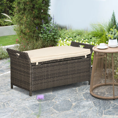 Outdoor Storage Bench PE Wicker Cream White 27 Gallon 43in