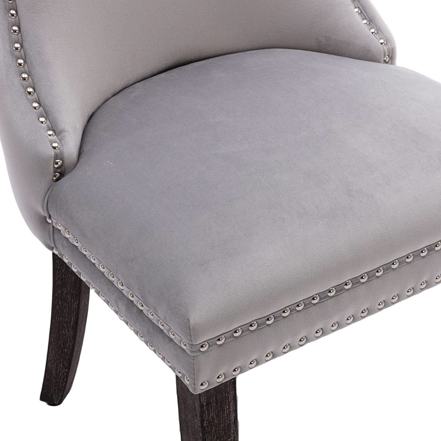 Set Of 2 Light Gray Velvet Tufted Wingback Dining Chairs Nailhead