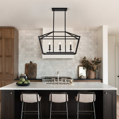 Chandelier Industrial Linear 3-Light Matte Black Metal Pendant Kitchen
