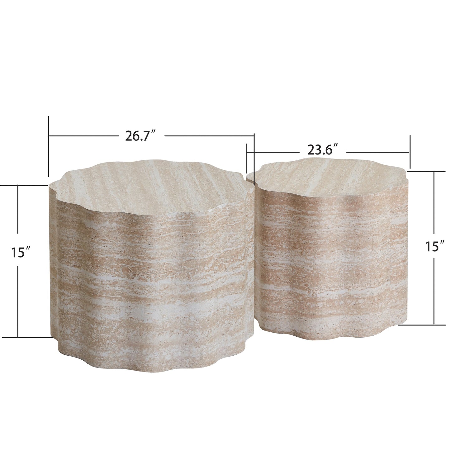 Set of 2 Round Coffee Side Tables, Faux Mars Pattern, Minimalist, Living Room