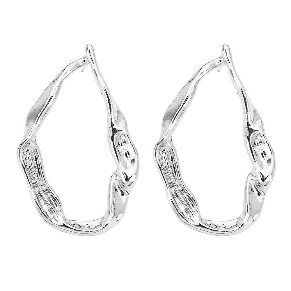 Organic Irregular Water Drop Hoop Earrings, Hammered Liquid Texture Gold Open Hoops, Minimal Quiet Luxury Women Jewelry For Europe Spain