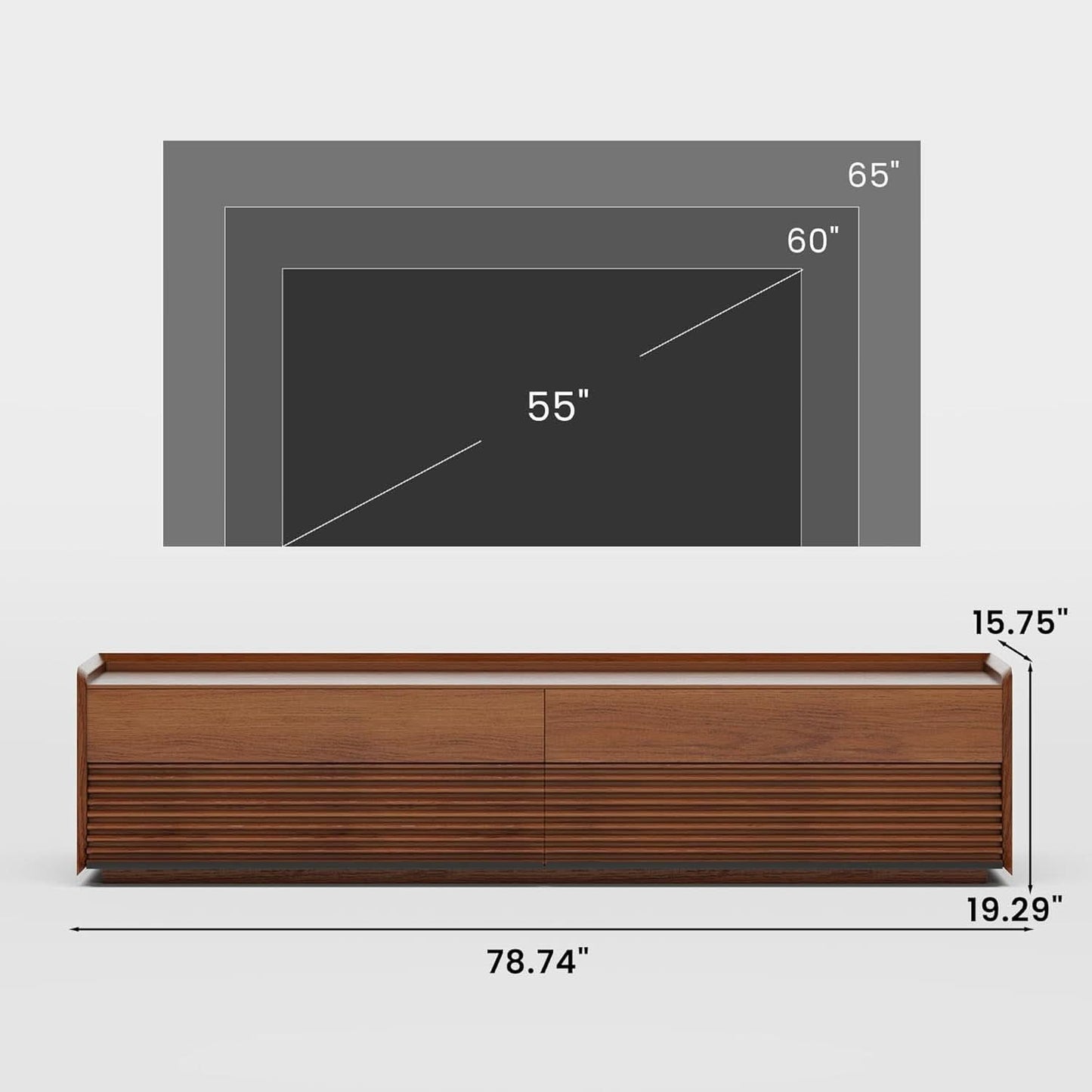 Walnut 78 Inch Mid Century Modern TV Stand With LED Storage