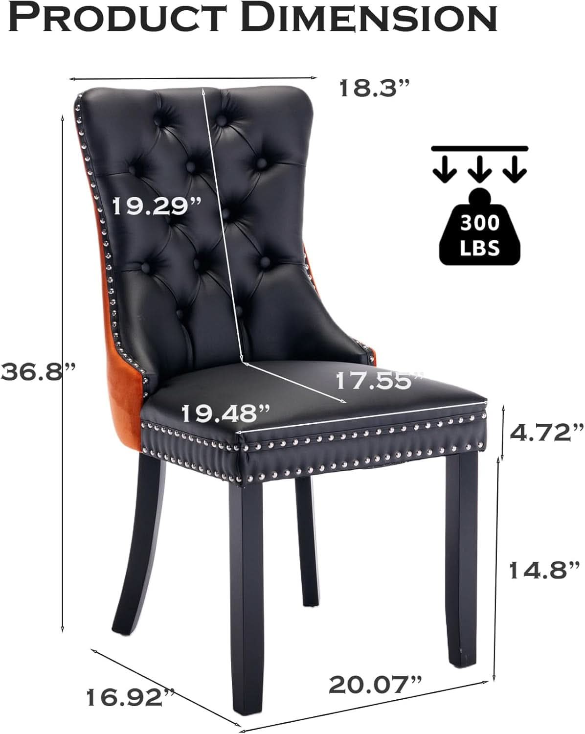 Leather Dining Chair Set Of 2 Tufted Black And Orange