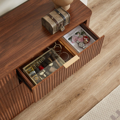 Dresser Modern 6-Drawer Walnut MDF Wave Texture 55.1x15.75x31.5 In 150 LB