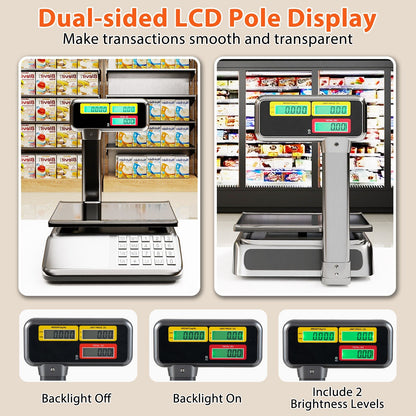 88lb Price Computing Scale with Pole Dual LCD Display Digital Commercial Food Scale