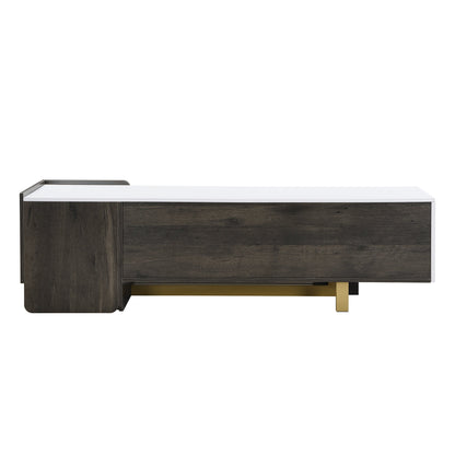 TV Stand Luxury White MDF Metal Legs Drawer 2-Cabinet Fits 70 In TV 66.7 In