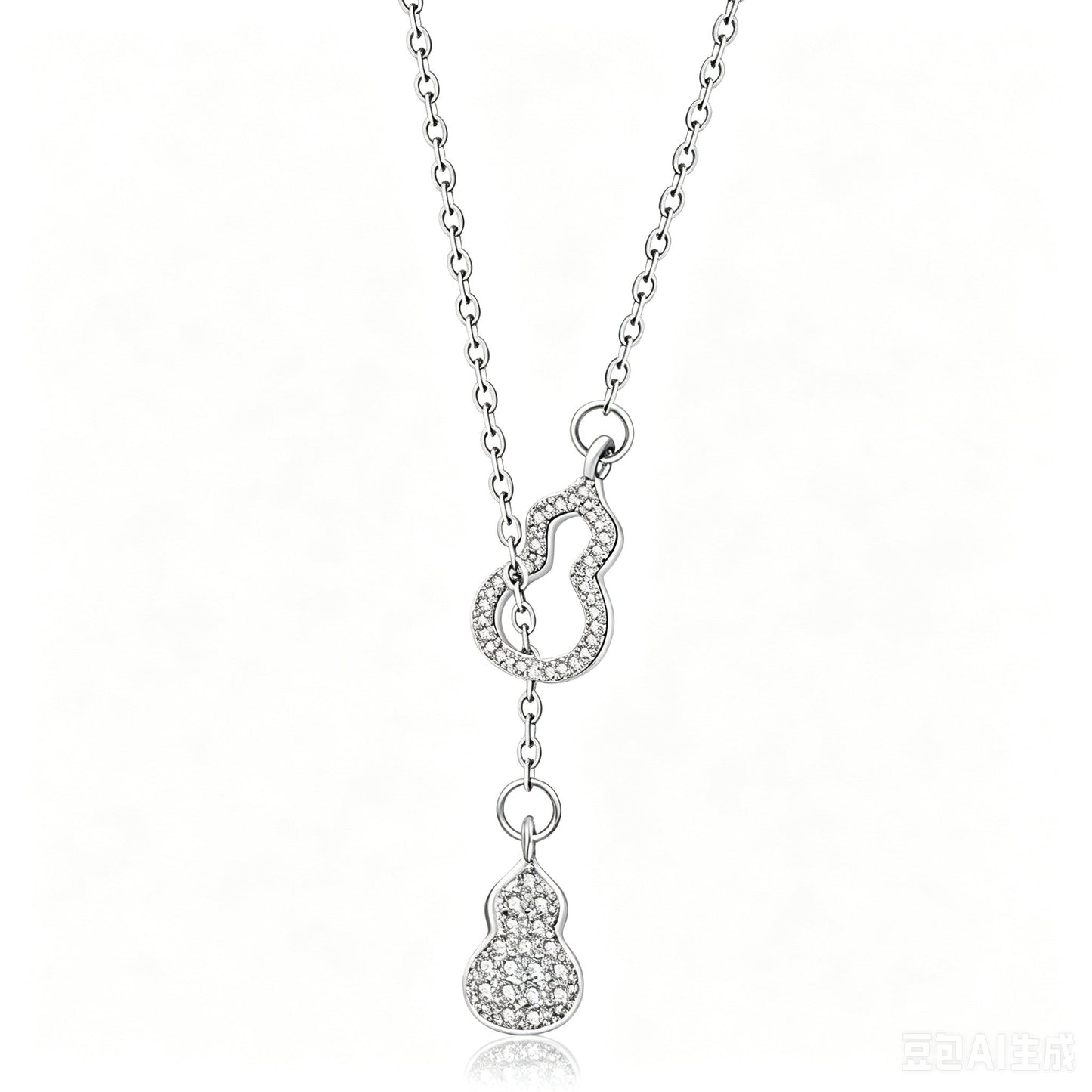 Dainty Lucky Gourd Zircon Pull Adjustable Necklace For Women, Y-Shape Tassel Collarbone Chain, Elegant Oriental Long Sweater Chain Fashion Jewelry