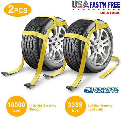 2Pcs Car Basket Straps Adjustable Tow Dolly Tire Basket Straps with Flat Hooks