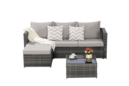 Outdoor Sectional Set PE Rattan Steel Light Gray L-Shape 3 Piece Seats 4
