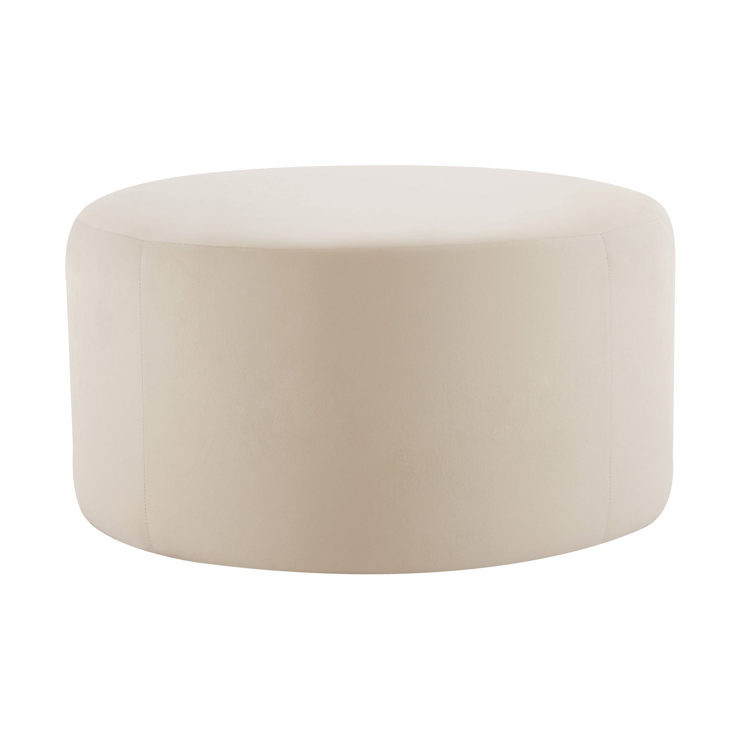 Round Velvet Ottoman, Cream, 30x30x16 Inch