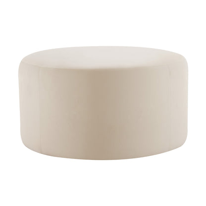 Round Velvet Ottoman, Cream, 30x30x16 Inch