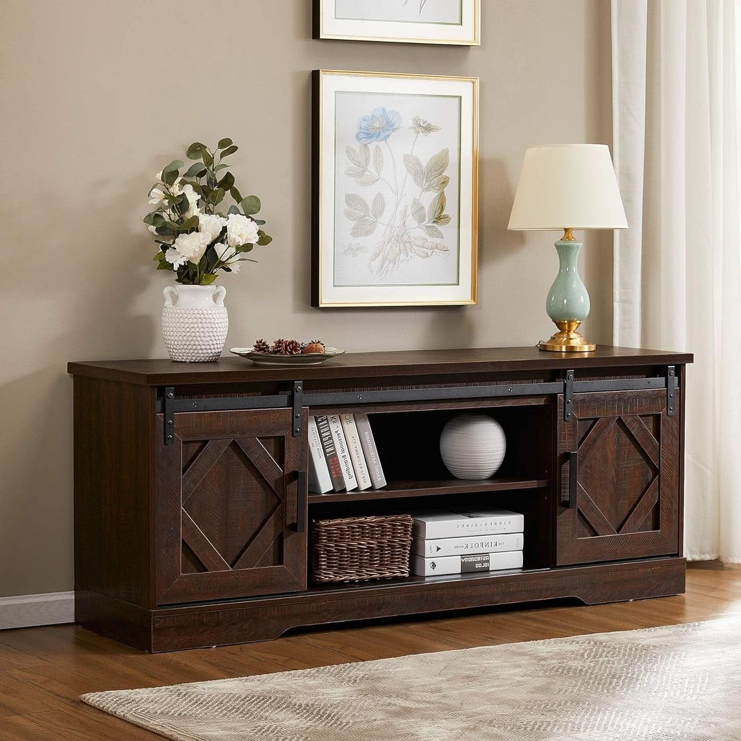 Rustic Sliding Barn Door TV Stand For 65 Inch TVs Console