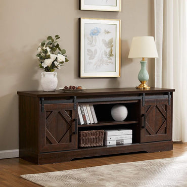 Rustic Sliding Barn Door TV Stand For 65 Inch TVs Console