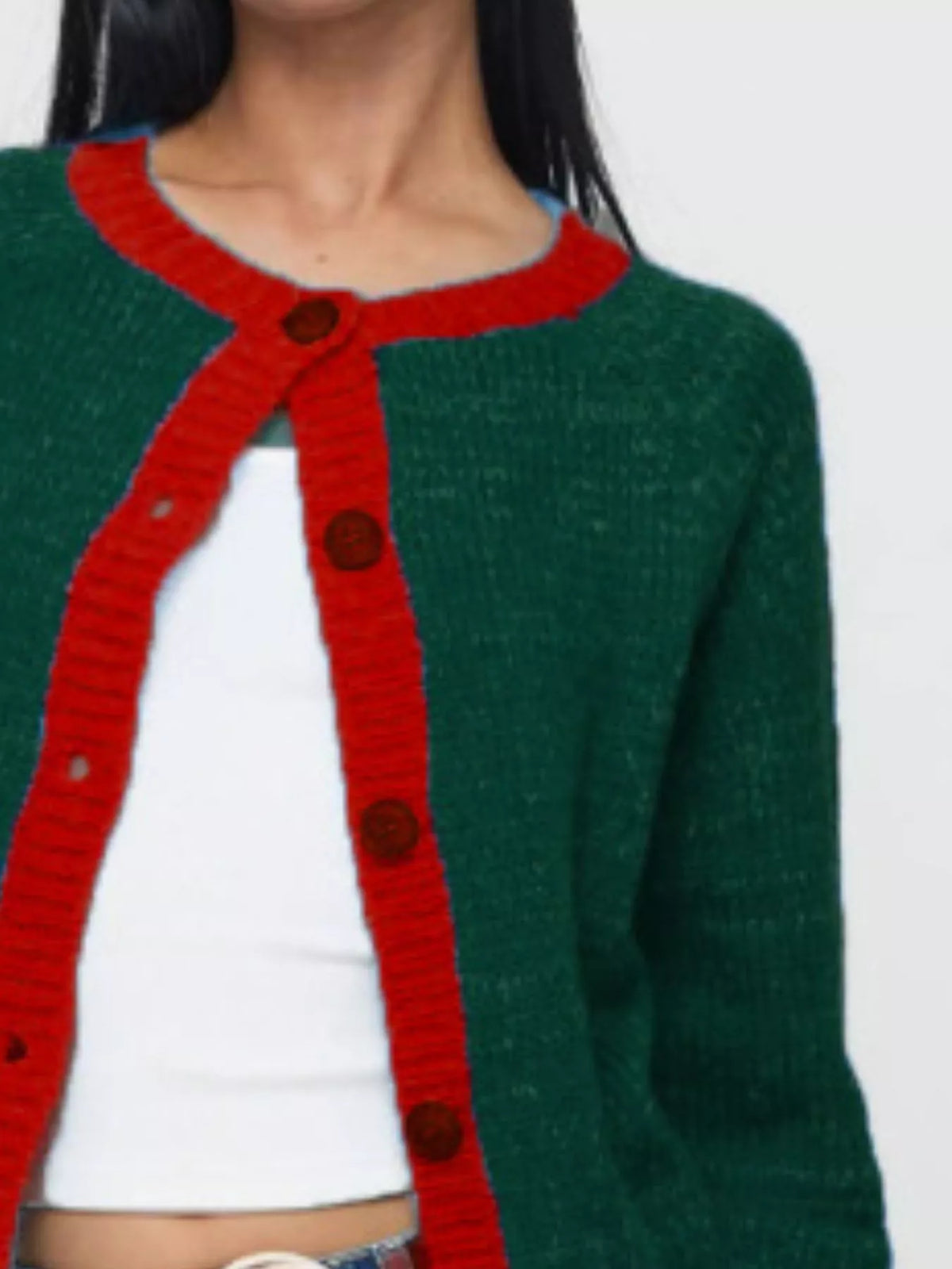Contrast Trim Button-Up Cardigan