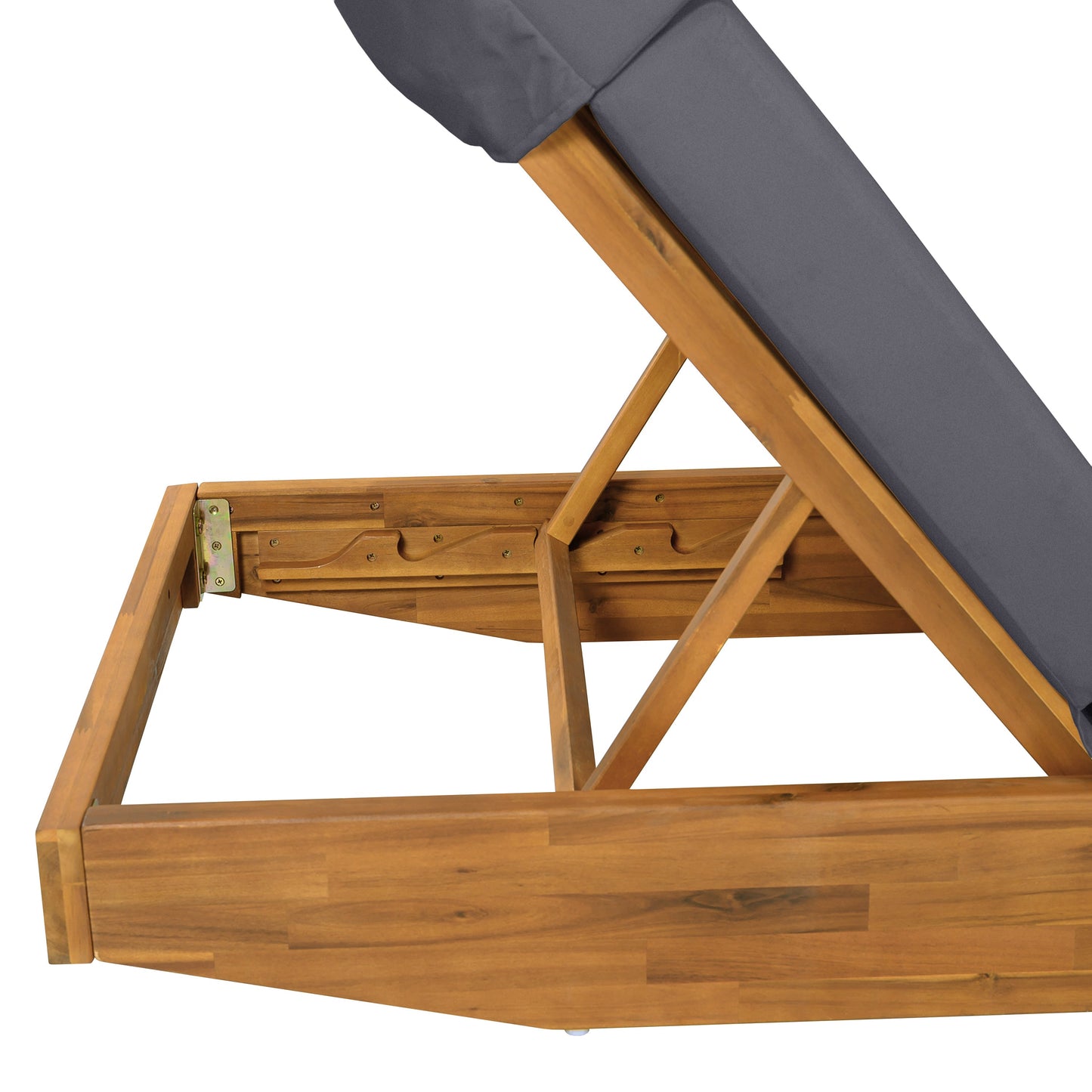 Outdoor Chaise Lounge Acacia Wood Teak Dark Gray Cushion Foldable 300 LB