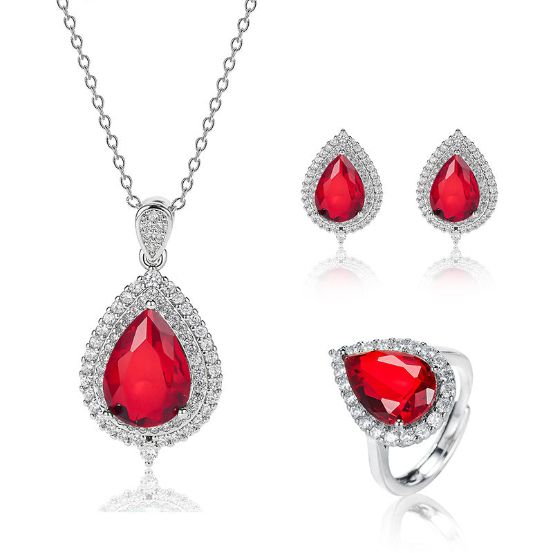 Fashionable Color Gemstone Full-Diamond Waterdrop Zircon Necklace
