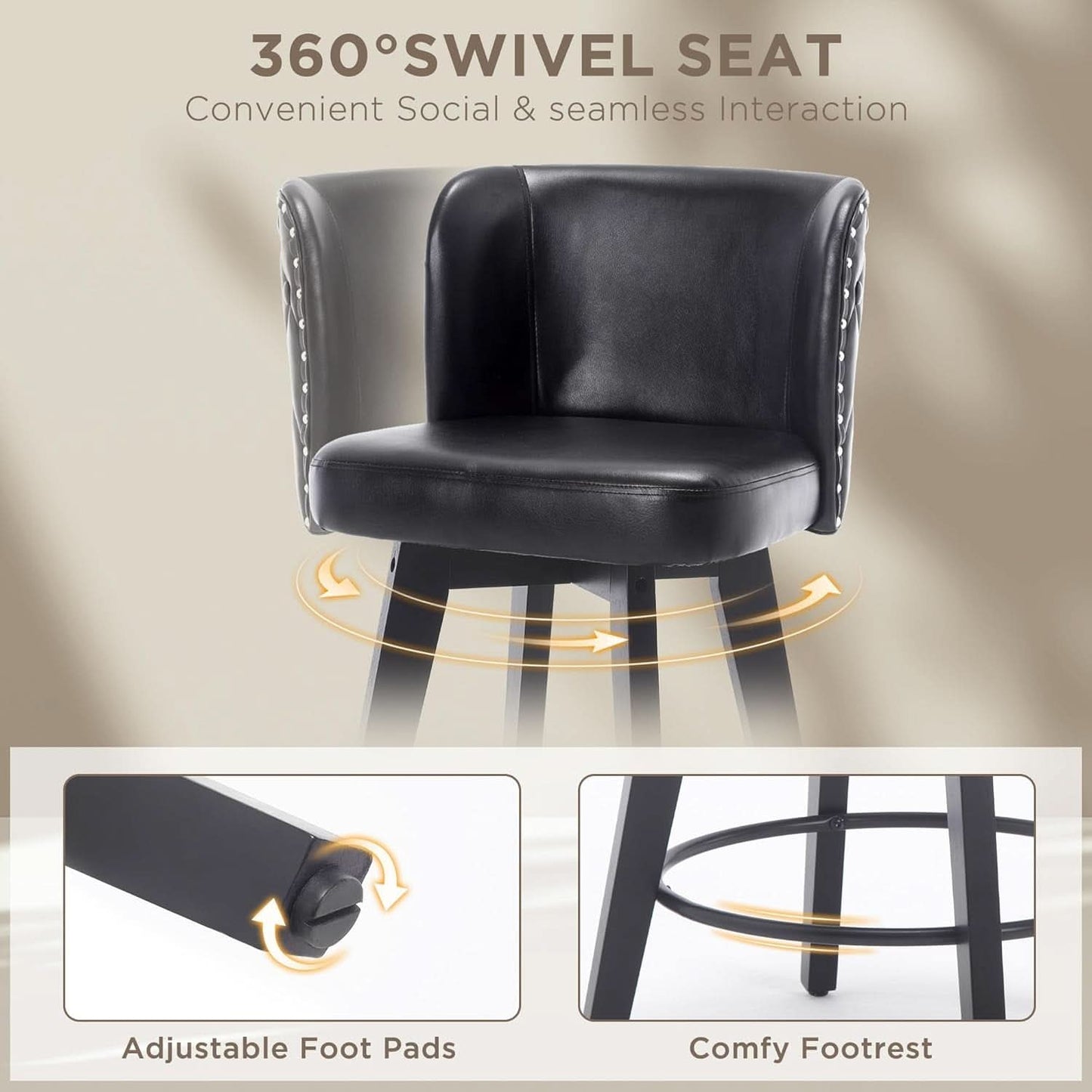Swivel Bar Stool Set of Three with Faux Leather