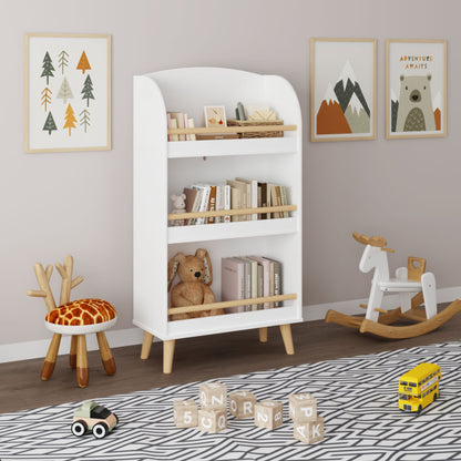 Bookshelf 3 Tier Book Organizer With Toy Storage - White