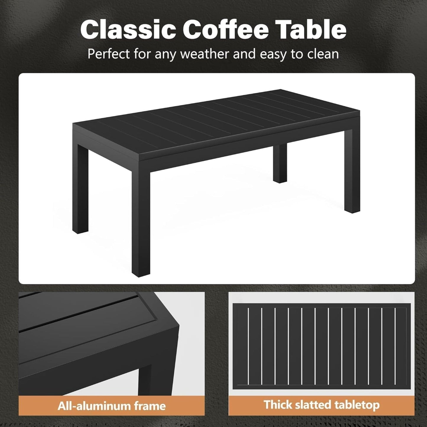 Outdoor Patio Set Aluminum Black Light Gray 4 Piece Seats 5