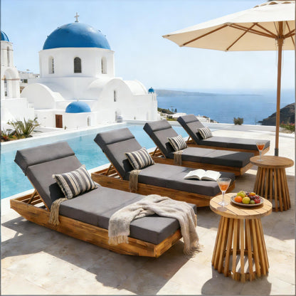 Outdoor Chaise Lounge Acacia Wood Teak Dark Gray Cushion Foldable 300 LB